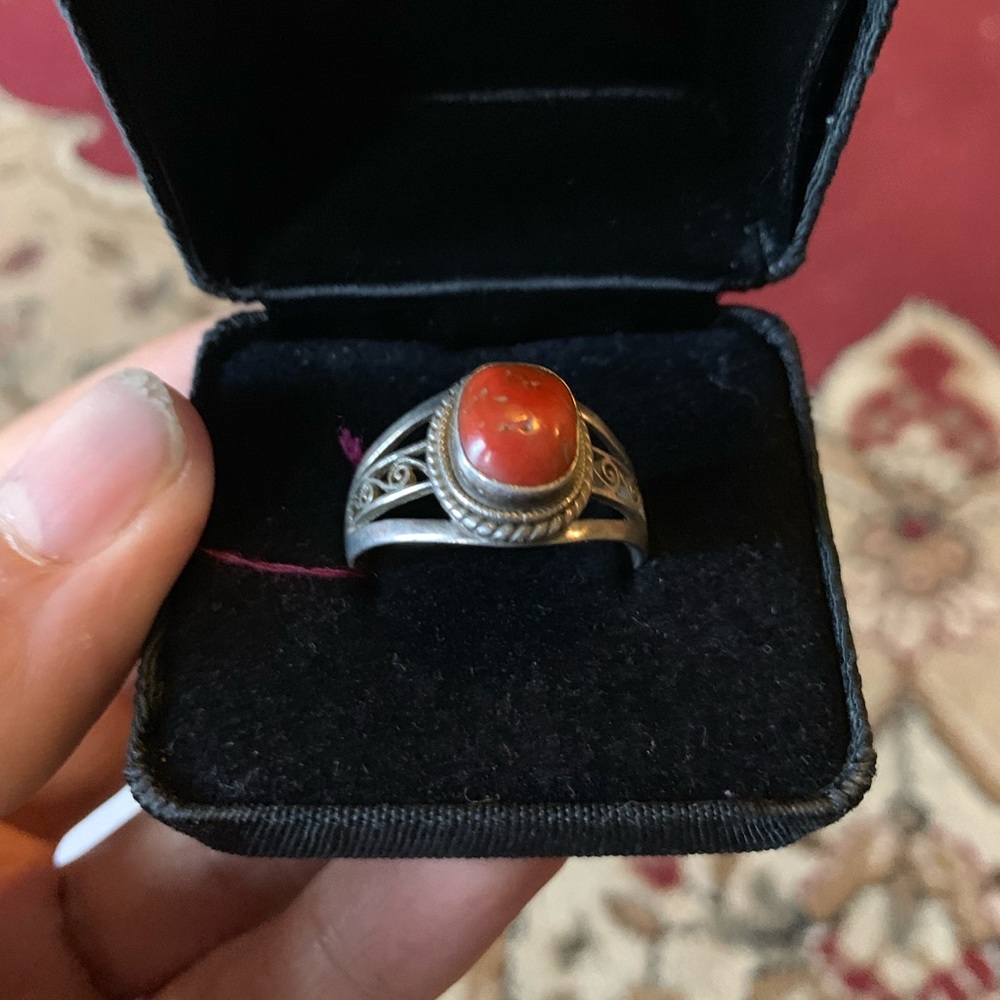 Sterling and coral ring